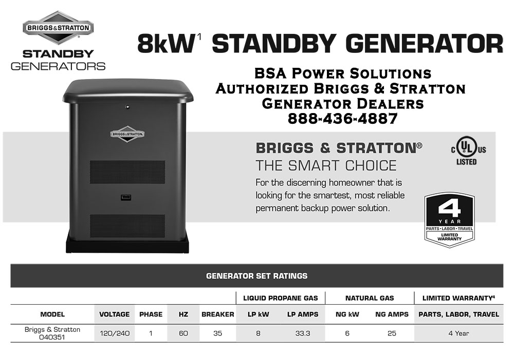 8kW Briggs & Stratton Standby Generator