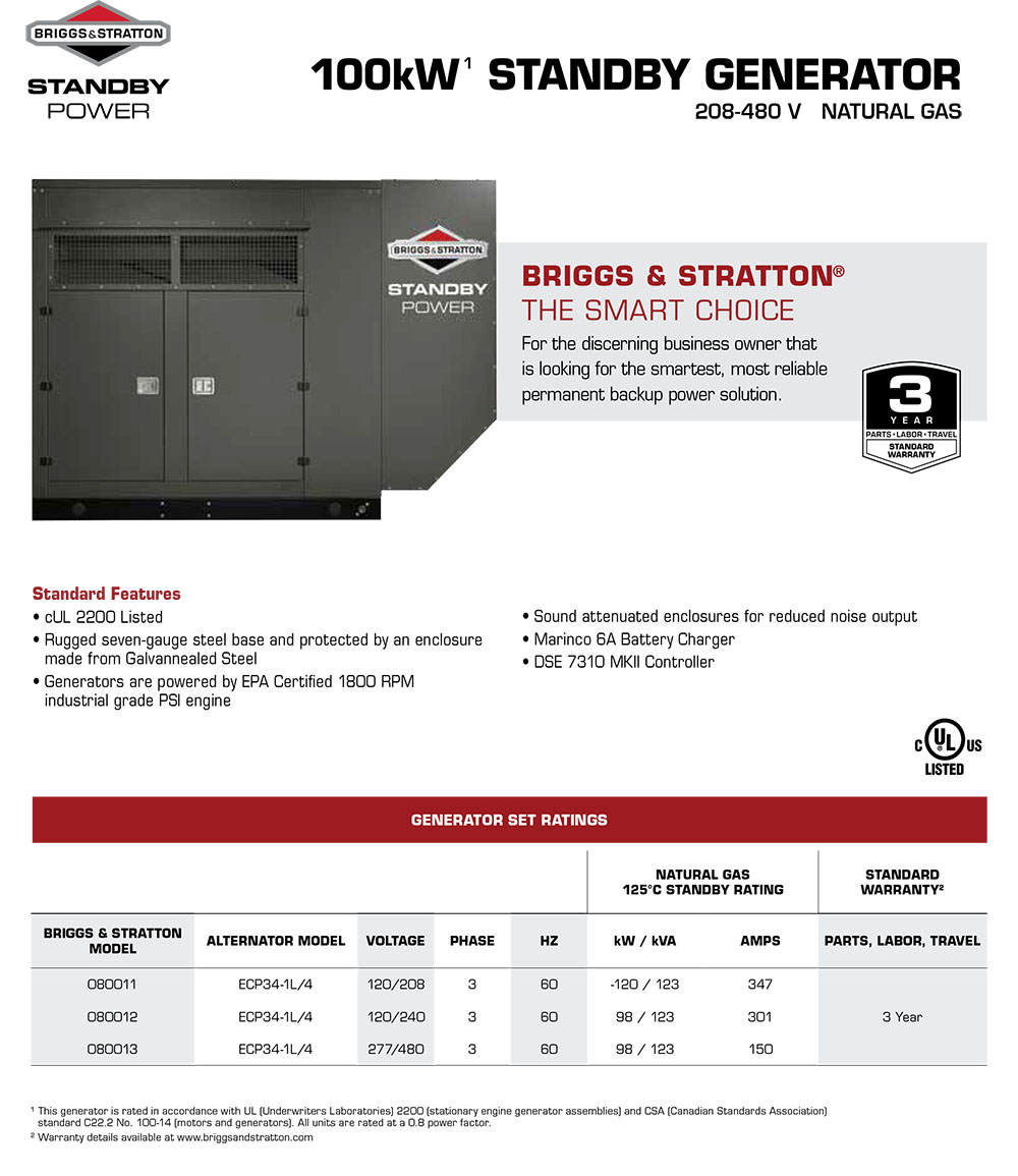 Briggs & Stratton Natural Gas 100kW STANDBY GENERATOR