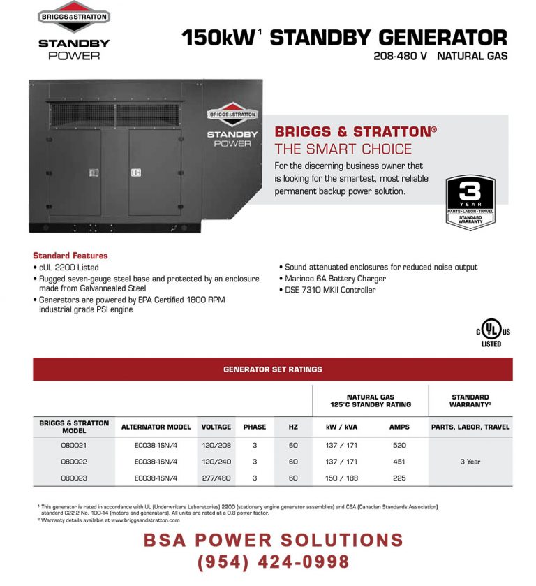 Briggs & Stratton 150kW STANDBY GENERATOR Briggs & Stratton Standby