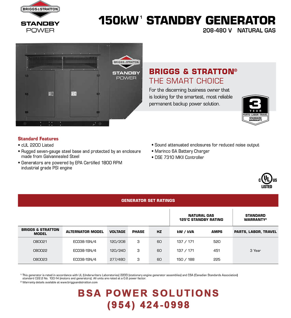 Briggs & Stratton Natural Gas 150kW STANDBY GENERATOR