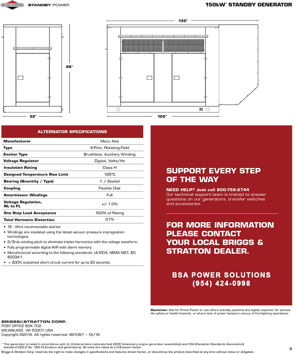 Briggs & Stratton Natural Gas 150kW STANDBY GENERATOR