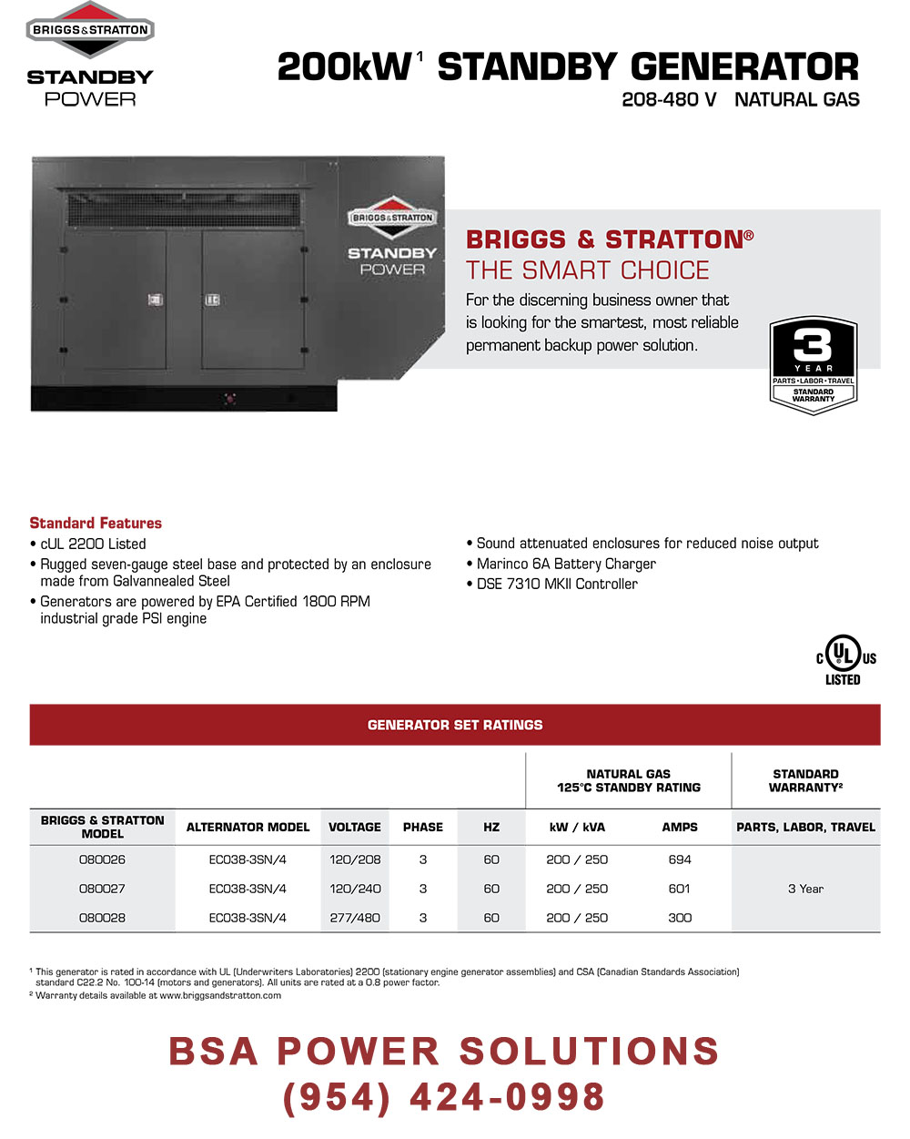 Briggs & Stratton 200kW Natural Gas STANDBY GENERATOR