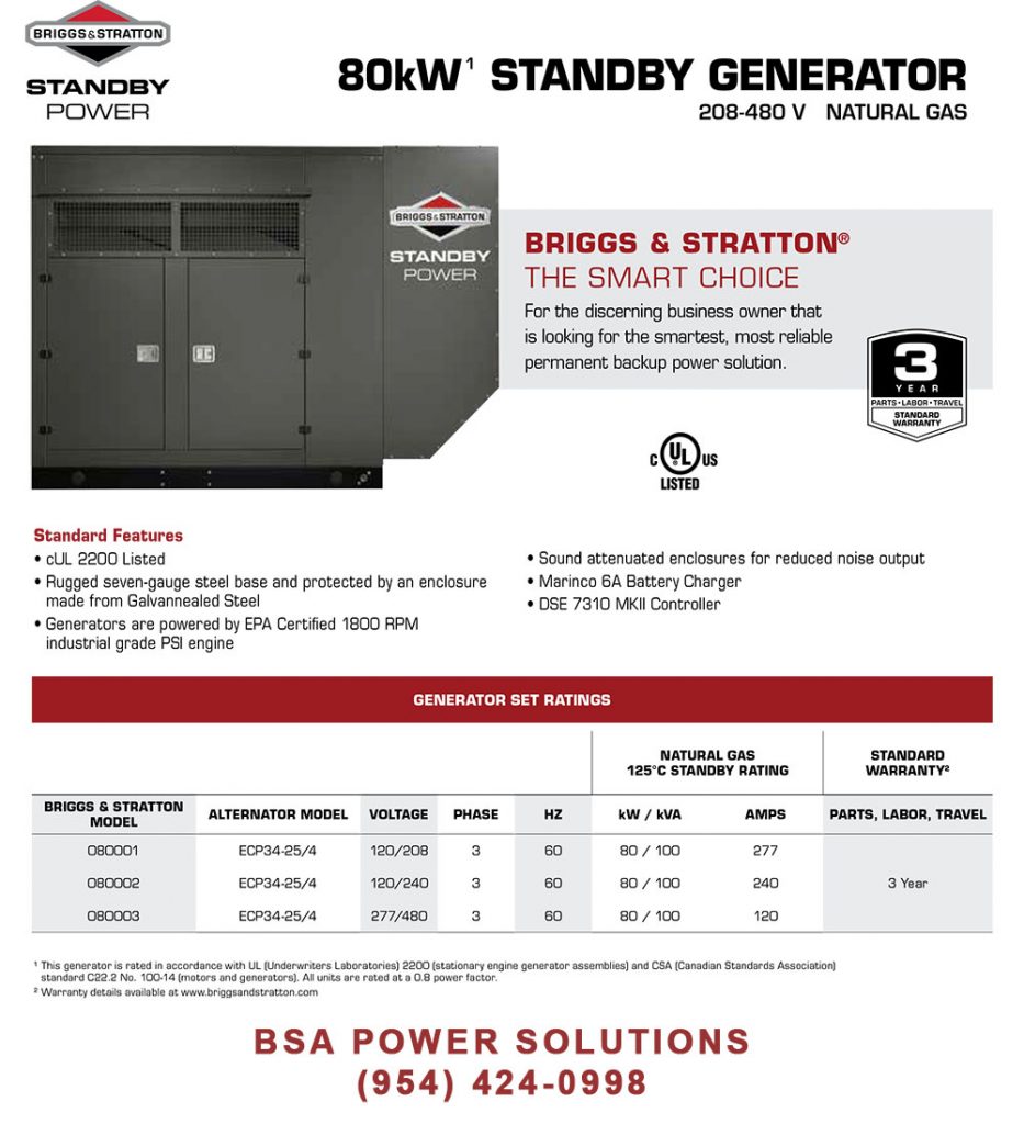 Briggs & Stratton 80kW STANDBY GENERATOR Briggs & Stratton Standby
