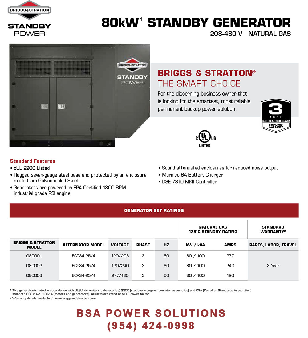 Briggs & Stratton Natural Gas 80kW STANDBY GENERATOR