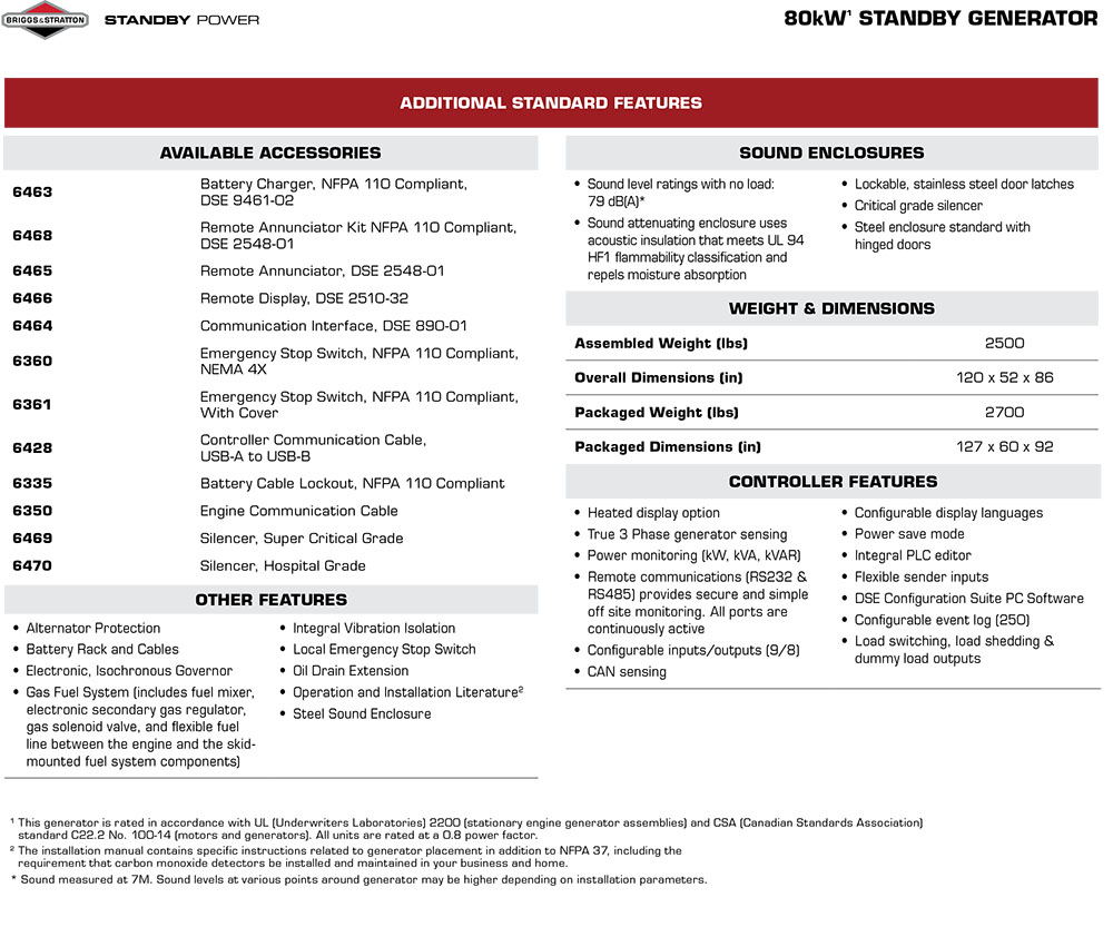 Briggs & Stratton Natural Gas 80kW STANDBY GENERATOR