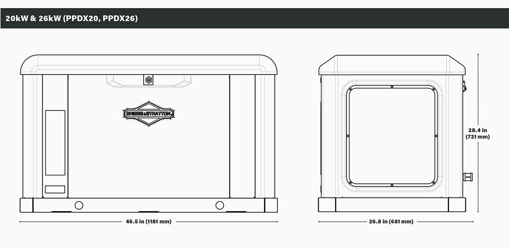 Briggs & Stratton Power Protect Standby Generators - DX-20kW-26kW - physical size